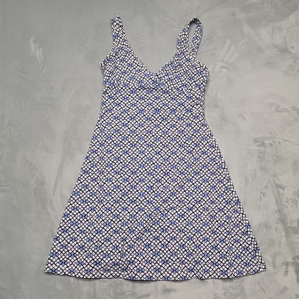 Patagonia Dress Womens M Blue Kamala Organic Cotton Spandex Geometric Sundress